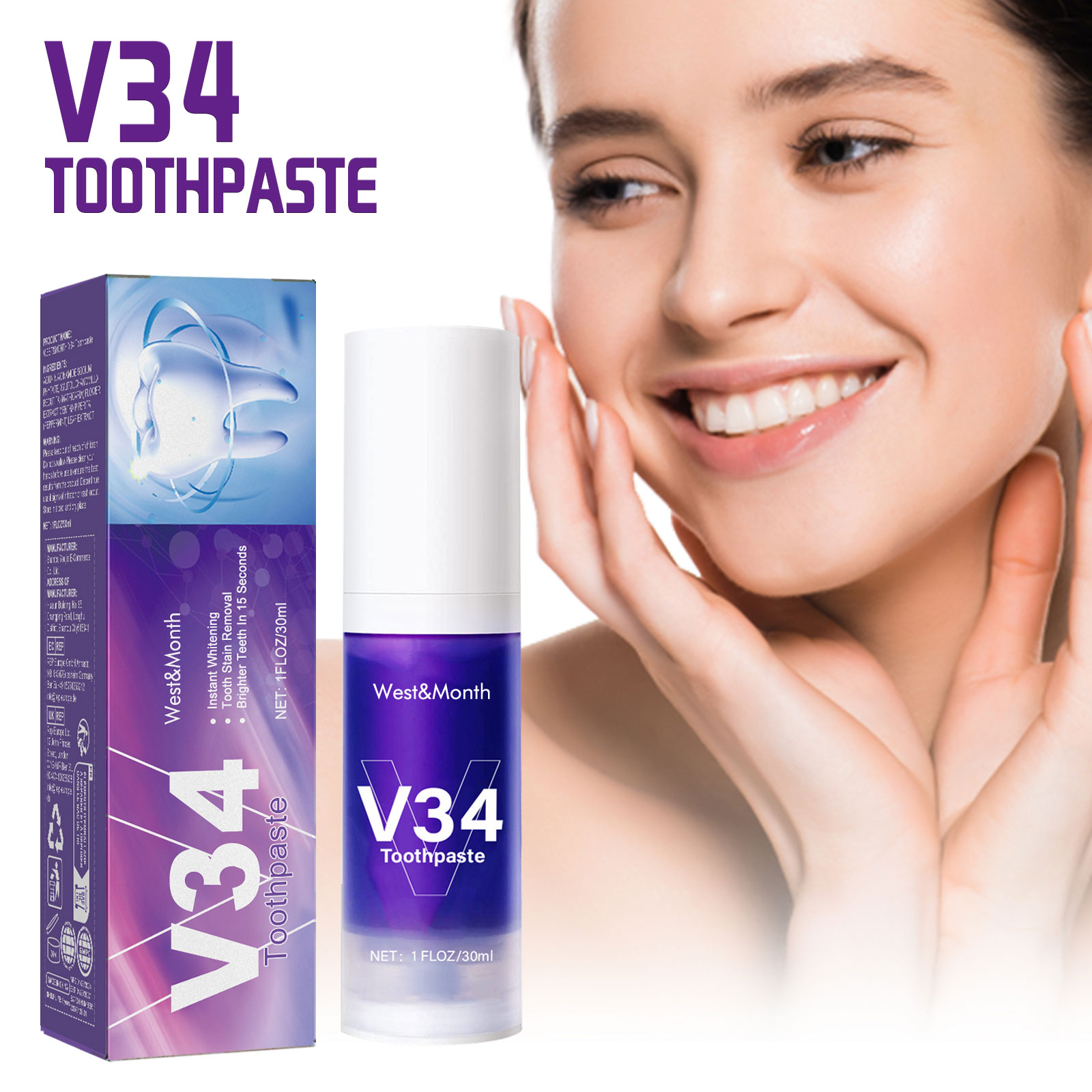 V34 Paarse Tandpasta Reiniging - Teeth Whitening Mousse recensie en prijs